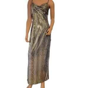 Jessica McClintock Dress Womens 8 Gray Gold Silver Glitter Fairy Y2K Twist Front